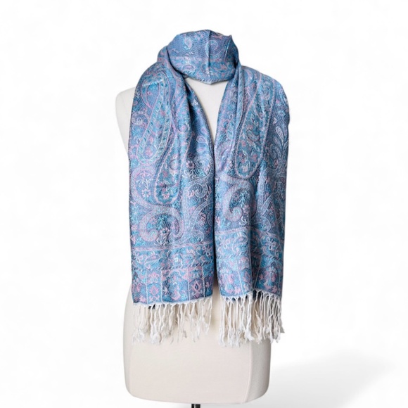 Pashmina Silk Paisley Scarf with Fringe - Picture 1 of 14